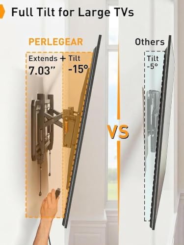 Perlegear Advanced Tilting TV Wall Mount for 42–90 inch TVs up to 150 lbs - size: Fits 42-90" TVs / Max 24" Wood Stud