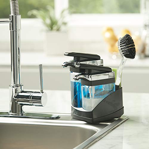Casabella Sink Sider Duo Soap Dispensers with Sponge, Black and Chrome Plating - color: Black, size: Duo