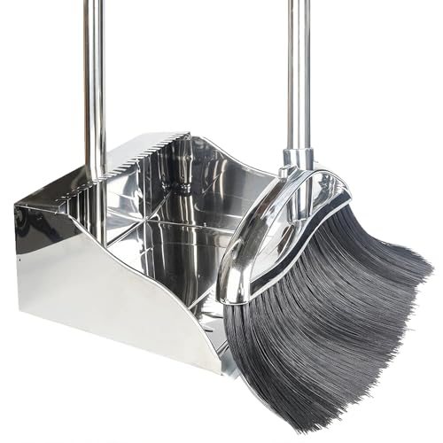 Indoor Broom and Dustpan Comb Set,Heavy Duty Stainless Steel Metal Dust Pan with Long Handle Sweeping Soft Bristles Broom for Floor Home Lobby Office - style: Indoor Broom and Dustpan