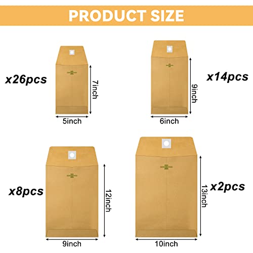 Frienda 4 Sizes Clasp Manila Envelopes, 50 Pcs Kraft Clasp Envelope, Brown - color: Brown, size: 5 x 7 In, 6 x 9 In, 9 x 12 In, 10 x 13 In