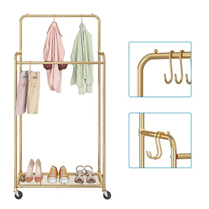 Simple Trending Clothes Garment Rack, Double Rods Clothing Rack, Gold