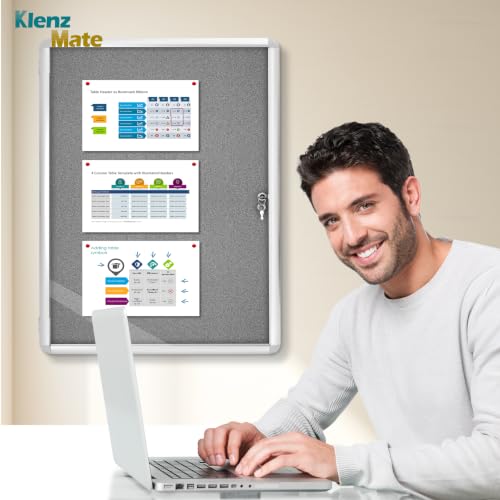 38"x28" Enclosed Bulletin Board Tamper-Proof Dispaly Case, Grey Fabric - color: Silver Frame / Grey Felt, size: 38" x 28"