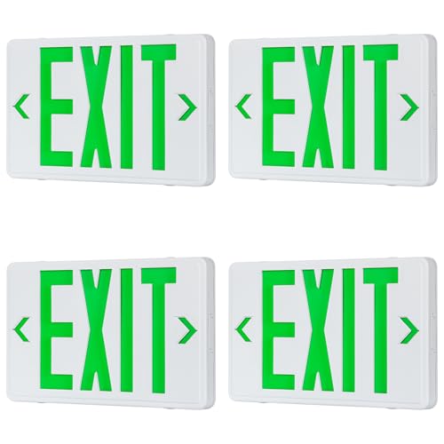 Universal Green Light LED Exit Sign OSHA Commercial, 4 Pack - color: White Housing+Green Letter, size: 4 Pack