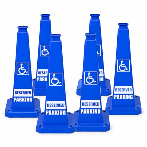 BESEA Reserved Parking Cones 6 Pack, 28 Inch Weighted Parking Cones - color: Blue, size: 28INCH With Caution Sign