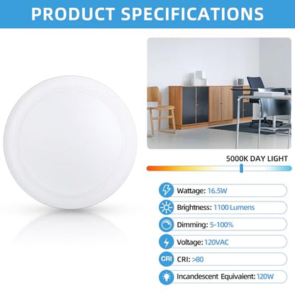 ECOELER LED Disk Lights, 5/6 Inch Surface Mount/Recessed Downlight, 12 Pack - color: 5000K (Day Light), size: 12 - Pack