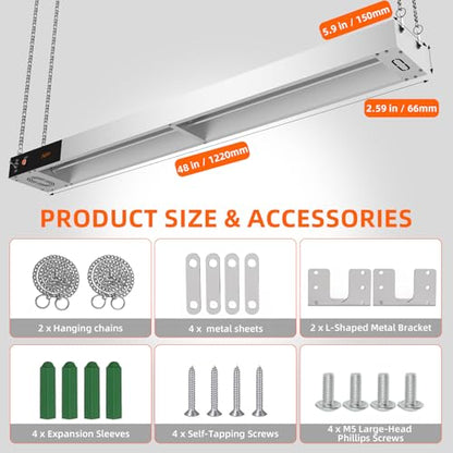 Food Heat Lamp, 48 Inch Commercial Food Heat Lamp Strip Heater, Stainless Steel Heat Lamp for Food, 1300W Infrared Food Warmer for Buffet, Cafeteria, Restaurant, Kitchen - size: 48 Inch