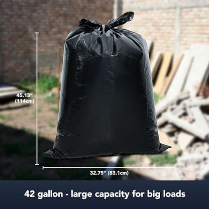 HygiCare Contractor & Industrial Bags, 42 Gallon, Extra Thick 3MIL, Heavy Duty with Tie Flaps, 32.75" x 45.13", 32 Count, For Construction, Industrial, & Outdoor Waste