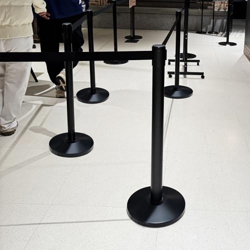 kaiyomi 2 Pack Stanchions with Retractable Barriers 11 Feet Belts (Black) - color: Black