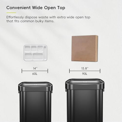 EKO Urban 16 Gallon/60 Liter Open Top Stainless Steel Slim Commercial Trash Can, Tall Kitchen Trash Bin, Heavy-Duty Commercial Grade Large Garbage Bin for Home, Office, Hotel, Restaurant, Matte Black - color: Matte Black, size: 60 Liter, Slim
