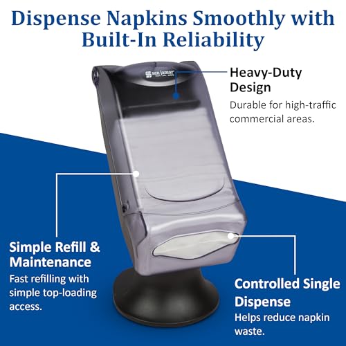 San Jamar - H5005SCL H5005S Venue Fullfold Control Napkin Dispenser with Stand, 500 Capacity, 8" Width x 17-1/2" Height x 13" Depth, Clear