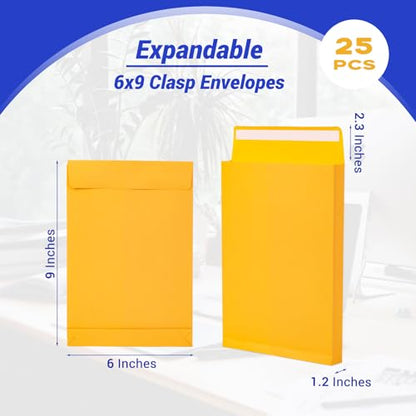 Goefun 6x9 Expanding Manilla Envelopes, 180 GSM Heavyweight Kraft - color: Yellow, size: 6x9