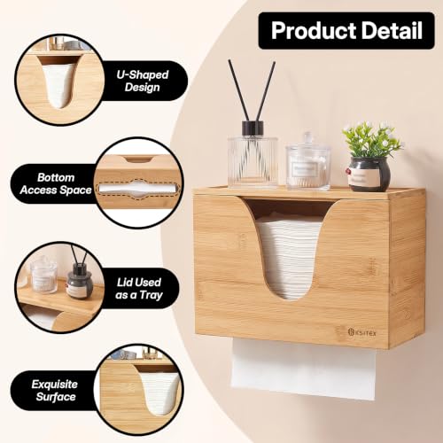 Wooden Paper Towel Dispenser Wall Mount or Countertop,with Lid - color: Wood