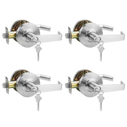 4 Pack Grade 2 Storeroom Comercial Door Handles Locks with UL and 400000 Cyles Test, Made from Satin Chrome with Heavy Duty Lever Handles Golingda-Commercial-CP-3-ST-4P - size: Store Room (Commercial）