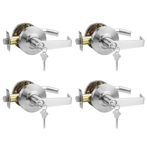4 Pack Grade 2 Storeroom Comercial Door Handles Locks with UL and 400000 Cyles Test, Made from Satin Chrome with Heavy Duty Lever Handles Golingda-Commercial-CP-3-ST-4P - size: Store Room (Commercial）
