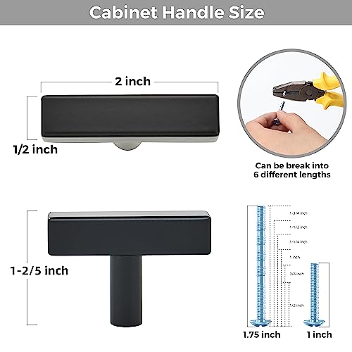 5 Pack Black Cabinet Knobs, 2in Length T-Square Bar Drawer Pulls - color: Matte Black, size: 5 Pack, style: Sqaure Bar