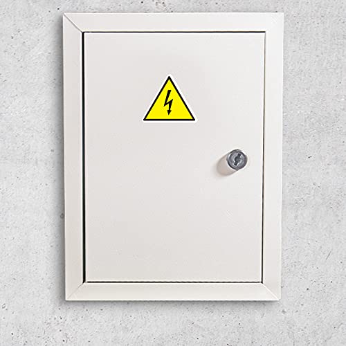 dealzEpic - Yellow Triangle Electrical Shock Hazard Risk Warning Sign - Self Adhesive Peel and Stick Vinyl Sticker - 10 cm (3.94 inches) | Pack of 4 Pcs - size: 10 CM
