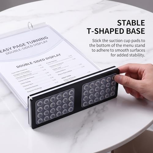 2Pcs Table Flip Menu Holder with 6 Pages Sleeve, 8.5" X 11" Tabletop Sign Signage Vertical Display Stand with Base, Suction Cups, Paper Cutter, Rotating Binders Rack, for Photo, Bar, Job Fair