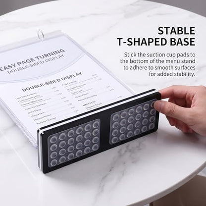 2Pcs Table Flip Menu Holder with 6 Pages Sleeve, 8.5" X 11" Tabletop Sign Signage Vertical Display Stand with Base, Suction Cups, Paper Cutter, Rotating Binders Rack, for Photo, Bar, Job Fair