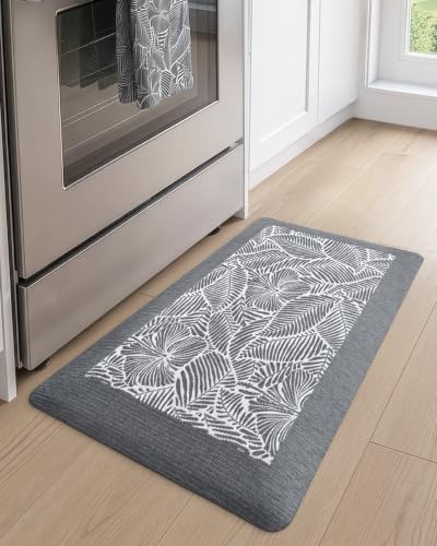 LUMI Anti Fatigue Mats for Kitchen Floor Extra Thick Cushioned, 20x32 - color: Leaf Grey, size: 1'8" x 2'8" (Rectangular)