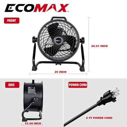 ECOMAX Drum Fan, 16 Inch High Velocity Industrial Shop Fan, Ultra-Quiet - size: 16Inch