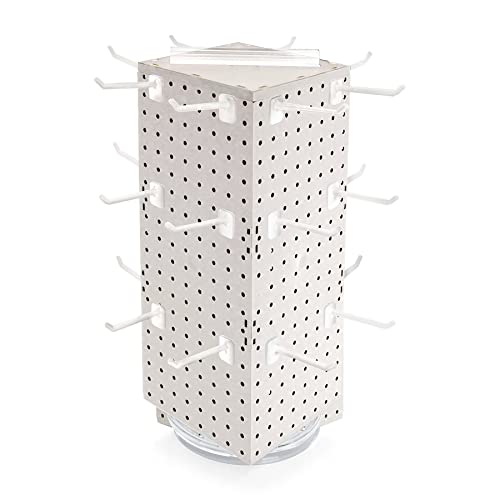 Azar Displays 703385-WHT-4W24, Four-Sided Revolving 8"W x 20"H Pegboard Counter Display w/ 24 Hooks- 4” Length, White - color: White, style: Pegboard + Hooks