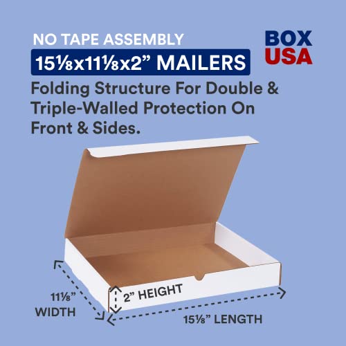 BOX USA Small Shipping Boxes 15.125"L x 11.125"W x 2"H, 50-Pack | Foldable Corrugated Cardboard Crush-Proof Box for Shipping, Packing, Moving and Storage - size: 15 1/8 x 11 1/8 x 2