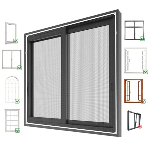 Adjustable Magnetic Seamless Fiberglass Window Screen mesh Replacement kit - Ventilation and Breathable Window Netting Repair Kit for Basement/Patio/Bathroom Vents/Bedroom Window Sills - size: frame:33'+screen:59"×99"x2