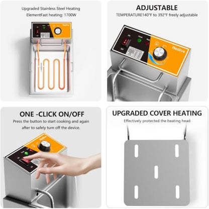 Electric Deep Fryer 10L/10.5QT Stainless Steel Single Tank Commercial Fryer with Basket, 1700W 110V Countertop Deep Fryer for Home Kitchen and Restaurant Use with Oil Thermometer & Temperature Control - size: R-81S