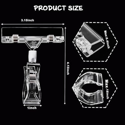 12 Pcs Clear Sign Holder Clips for Display, Rotatable Double Sided Clip, Plastic Price Rack Shelf Clips, Swivel Sign Clips for Sale Retail Display,Merchandising Pop Clips for Retail Rack, Baskets - color: Clear
