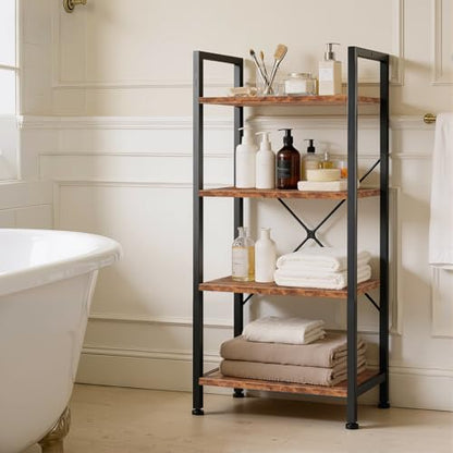 4 Tier Bookshelf, Free Standing Bookcase with Open Storage Shelves - color: Rustic Brown, size: 4 Tier