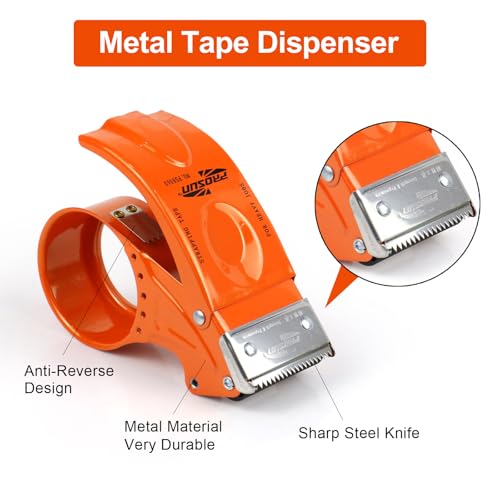 BOMEI PACK Strapping Tape with Dispenser,6 Packs Mono Filament Tape 2 Inch x 30 Yards,Reinforced Fiberglass Packing Tape,Heavy Duty Transparent Strapping Tape for Shipping