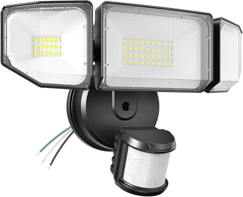Abovizo 85W Motion Sensor Outdoor Light, 8500LM Ultra-Bright LED Security Light with 3 Adjustable Heads, IP65 Waterproof Dusk to Dawn Flood Light for Garage, Yard, and Driveway, 6500K Daylight, Black - color: Black
