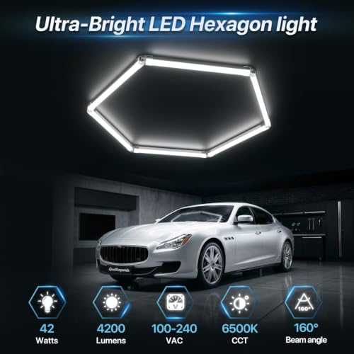 HYPERLITE Gen II Hexagon Garage Lights: 42W 4200LM 1 Grids DIY Hexagon Led Light, 6500K Ultra Bright Honeycomb Hex Lights, Easy Install, Durable Design for Garage, Shop, Basement, Barber, Homegym - size: 1 HEX