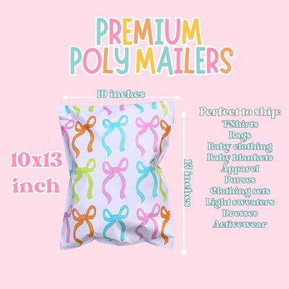 14.5x19 Designer Poly Mailer 100 Pack Heavy Duty Polymailers Waterproof Self Seal Shipping Bags Packaging for Small Business Large Mailing Envelopes Bulk Tear Resistant Packaging Lovely Bows - color: Lovely Bows, size: 14.5x19