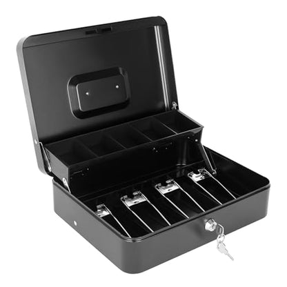 Cash Box with Money Tray and Lock, Metal Money Box for Cash Register 4 Keys - color: Black