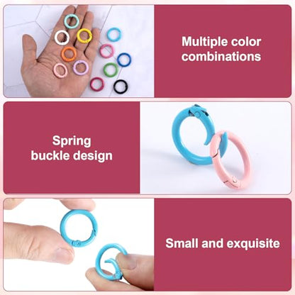 HINZIC Metal Spring O Rings, Round Colorful Keychain Snap Clip - color: 12 colors, 12pcs, 24 mm