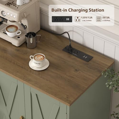 HOSTACK 71" W Kitchen Buffet Cabinet with Storage, Large Coffee Bar Cabinet - color: Sage Green