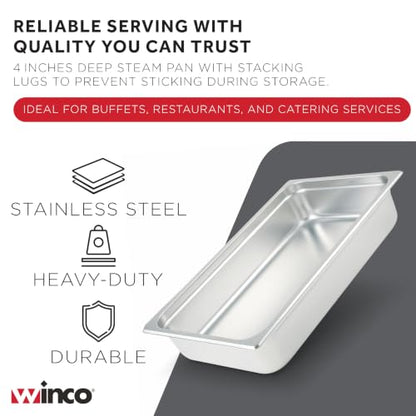 Winco Anti-Jamming Steam Pan, Full-Size x 4-Inch,Stainless Steel,Medium - size: 4" Deep