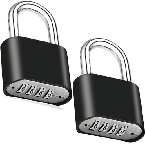 2pcs Combination Lock, 4-Digit Heavy Duty Combo Lock - color: 2pcs-Short-Black