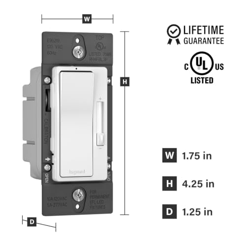 Legrand Radiant 0-10V LED Dimmer Light Switch, Tri-Color, 1-Pack - color: ['White', 'Ivory', 'Light Almond']