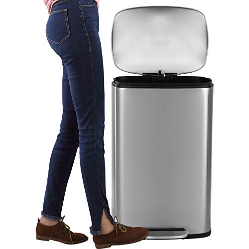 happimess Connor 2-Piece Stainless Steel Trash Can, Platinum Silver - color: Stainless Steel