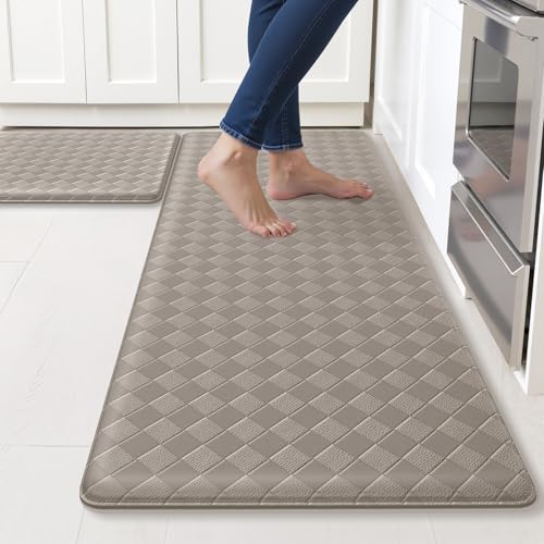 TranquilRelax 2-Piece Kitchen Mats, Cushioned Non-Slip Floor Mats, Taupe - color: Taupe, size: 2-Piece | 30"+47" | Standard