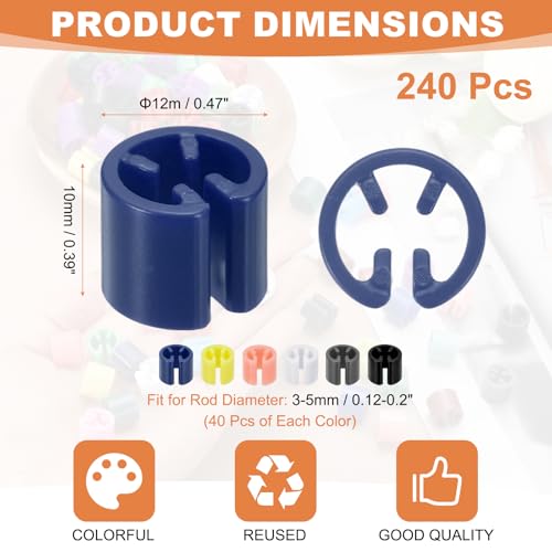 uxcell 240Pcs Clothes Hanger Size Markers,Fit 3-5mm Rod,Light&Dark Colors - color: Dark Blue/White/Black/Gray/Light Pink/Yellow