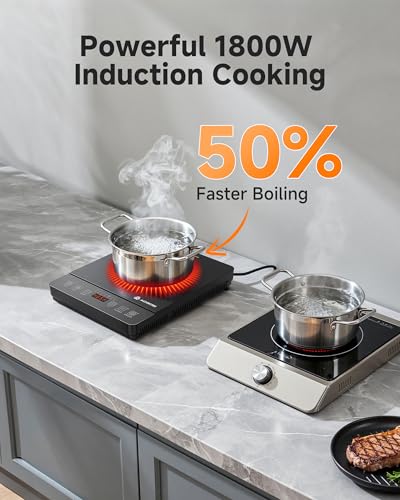 AOBOSI Portable induction cooktop, 1800W fast and efficient cooking, blue LCD screen, 17 power levels/20 temperature levels, pause/timer, keep warm, DIY three-stage program, Christmas gifts