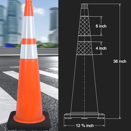 6 Pack Extra Large 36" Inch PVC Traffic Cones with Heavy-Duty Base, High-Visibility All-Weather Safety Cones for Road Construction, Parking Lot, and Garage Use (6, Orange, 36" Extra Large) - color: Orange, size: 36" Extra Large