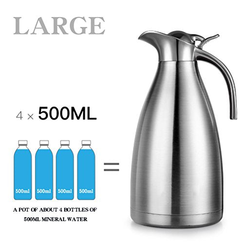 Sumerflos 68 Oz Stainless Steel Coffee Thermal Carafe/Double Walled Vacuum Thermos Insulated / 12 Hour Heat Retention / 2 Liters (Blue) - color: Blue