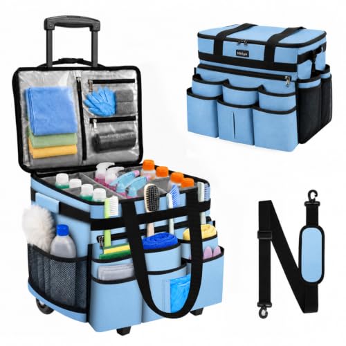 Large Rolling Cleaning Caddy Bag with Telescoping Cart, Blue - color: Blue