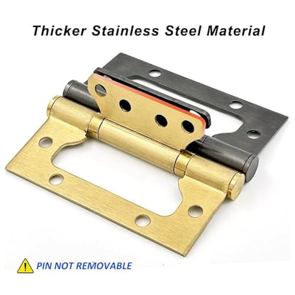 VOLUKA 6 Pack Non-Mortise Door Hinges - Easy to Install, 4" × 3" Stainless Steel Door Hinges - Smooth Movement and Heavy Duty, Golden - color: Gold