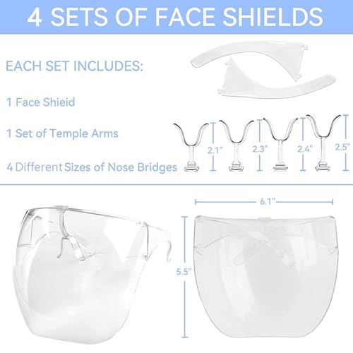 Face Shield with Glasses 4 Pack, Anti -Fog Clear Face Mask Full Face Protection Splash Guard Reusable Breathable See Through Goggles Plastic Working Face Shields Nail Art Tools for Nail Artists - style: 4 Pack