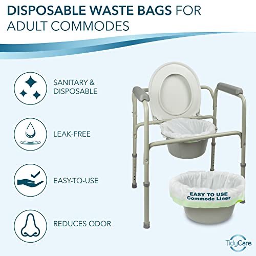 TidyCare Bedside Commode Liners for Portable Toilet Chair Bucket and Bedpan | Value Pack of 96 Disposable Waste Bags for Adults in Medical Care | Universal Fit Portable Toilet Liners - size: 1 Count (Pack of 96)